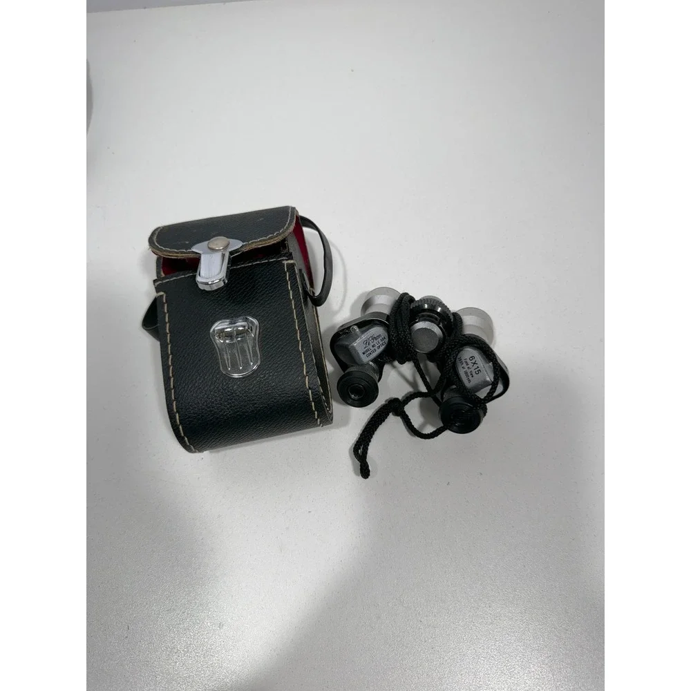 Le Gran 6x15 Mini Binoculars LE-504‎ Coated Optics Silver with Case Japan